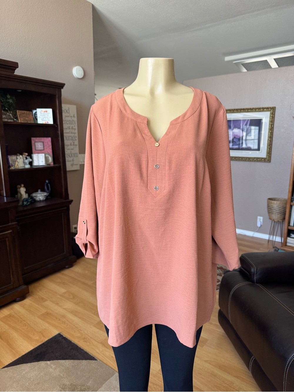 Naif tan V-neck 3/4 sleeves relaxed fit blouse-size XXL